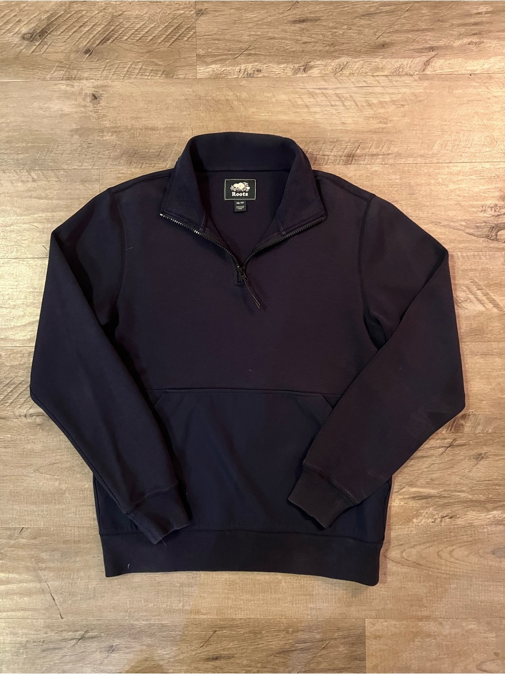 Roots 1/4 zip pullover with snap button pockets blue Unisex xs